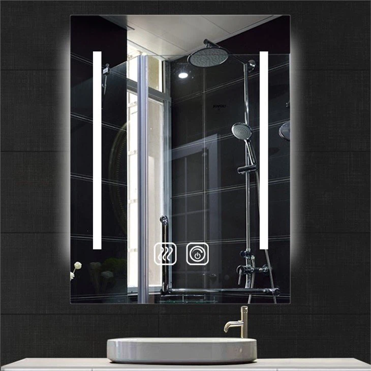 round mirror with lights around it